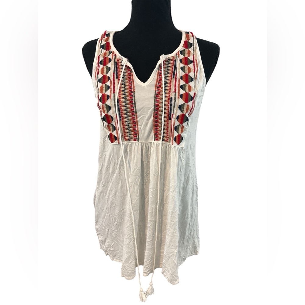 POL Cream Embroidered Boho Sleeveless Tank, Size S, NWOT